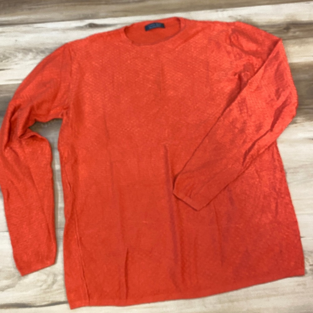 Zara Man Sweater Mens Small Minimalist Textured Knit Crewneck‎ Orange Casual